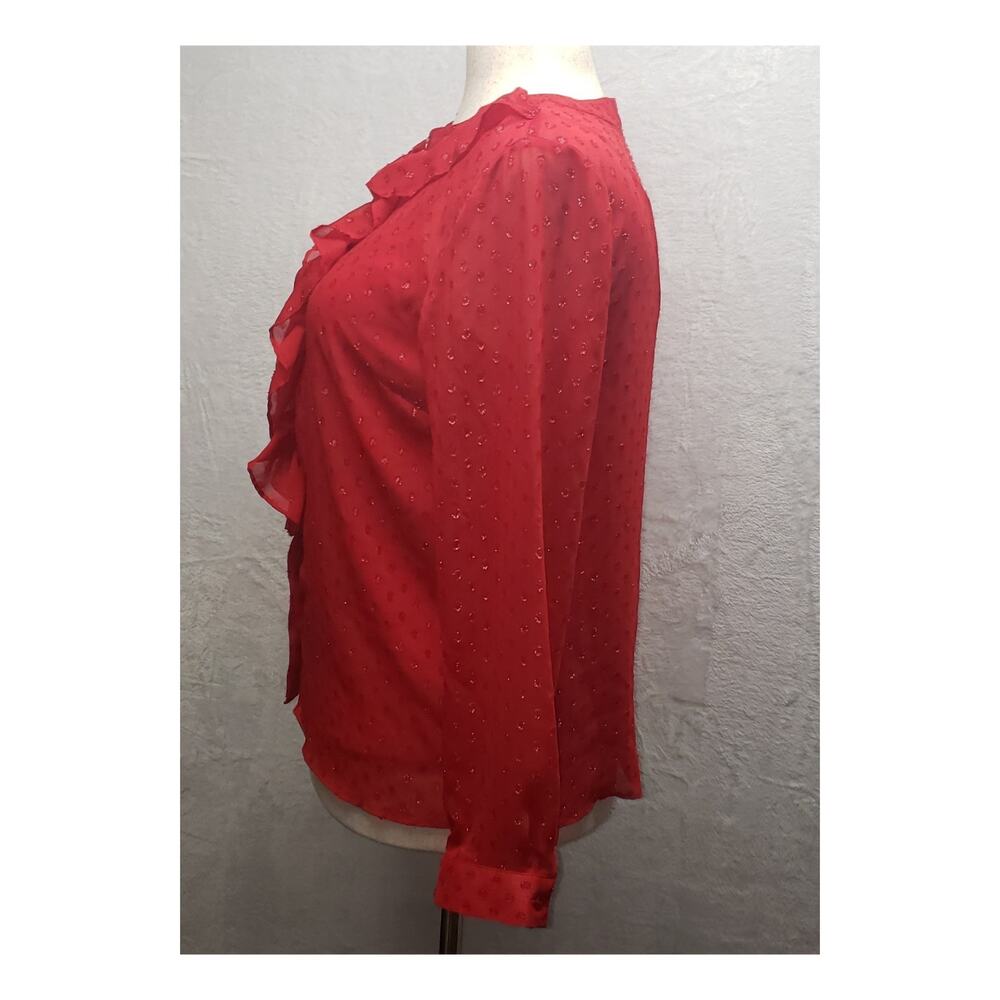 Jaclyn Smith Red Metallic Shimmer Blouse L Ruffle Sheer Victorian Whimsigoth Top - Picture 4 of 9